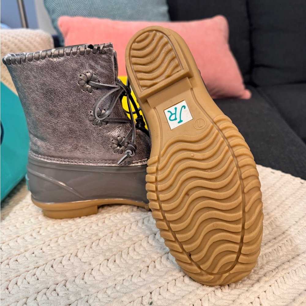 Jack Rogers Gray and Tan Embellished Rain Boots